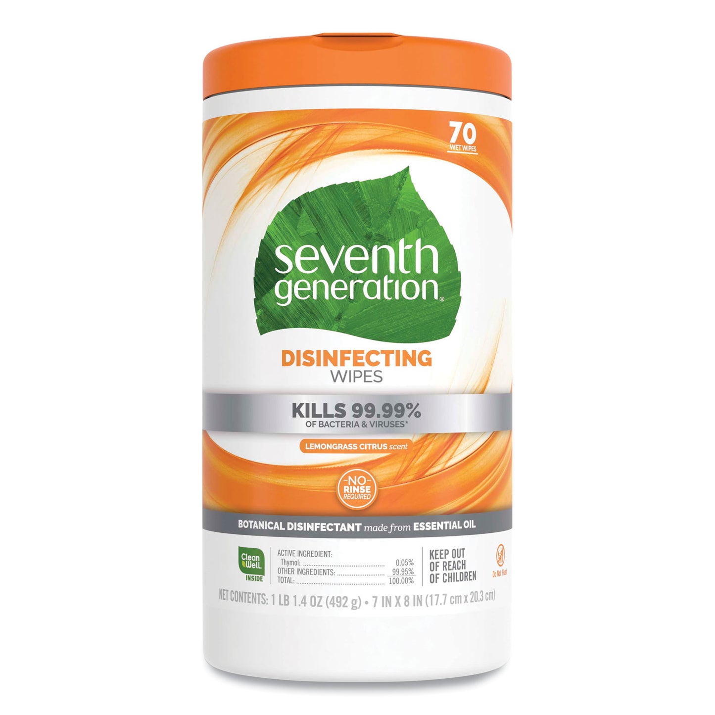 Seventh Generation Botanical Disinfecting Wipes, 7 x 8, Lemongrass Citrus, 70 Count, 6/Carton (22813CT)