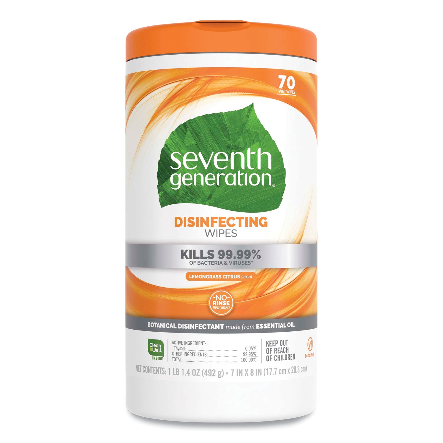 Seventh Generation Botanical Disinfecting Wipes, 7 x 8, Lemongrass Citrus, 70 Count, 6/Carton (22813CT)