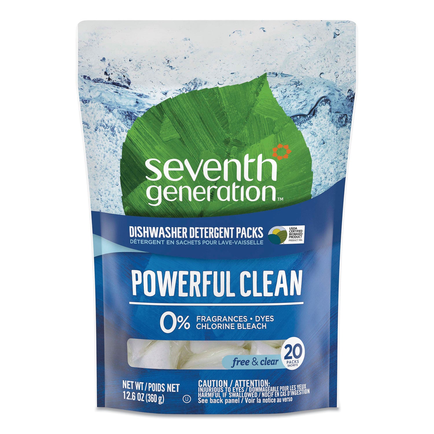 Seventh Generation Natural Automatic Dishwasher Detergent Packs, Free and Clear, 45 Powder Packets/Box, 5 Boxes/Carton (45180CT)