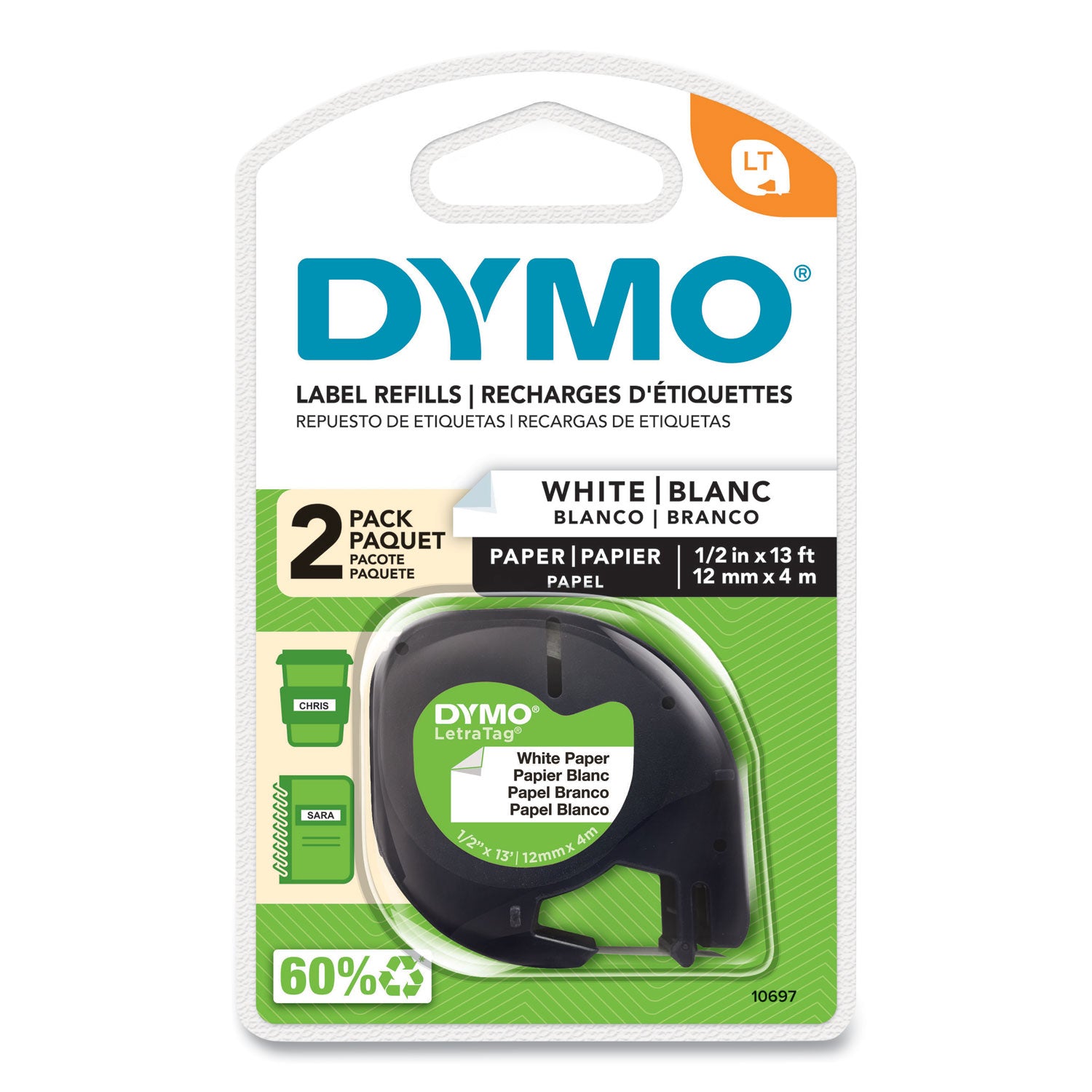 DYMO LetraTag Paper Label Tape Cassettes, 0.5 - 15 Pack