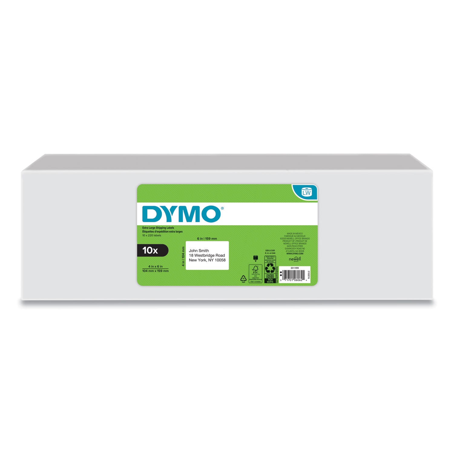 DYMO LW Extra-Large Shipping Labels, 4" x 6", White, 220 Labels/Roll, 10 Rolls/Pack (2011999)