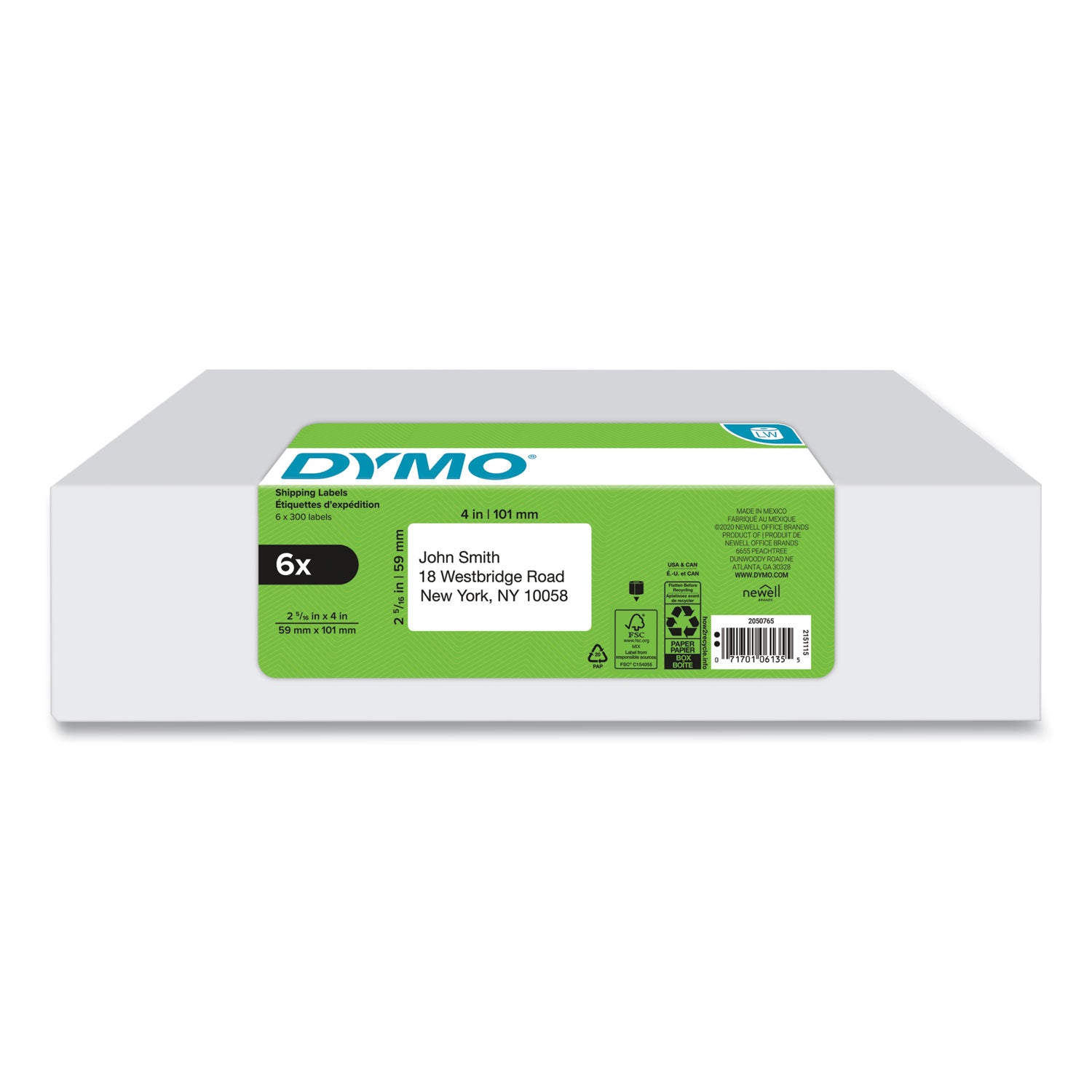 DYMO LW Shipping Labels, 2.31" x 4", White, 300 Labels/Roll, 6 Rolls/Pack (2050765)