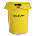 Rubbermaid Commercial Vented Round Brute Container, "Soiled Linen" Imprint, 32 gal, Plastic, Yellow (263294YEL)