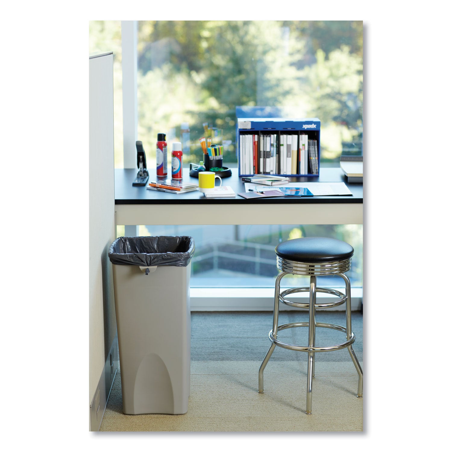 Rubbermaid Commercial Untouchable Square Waste Receptacle, 23 gal, Plastic, Beige (356988BG)