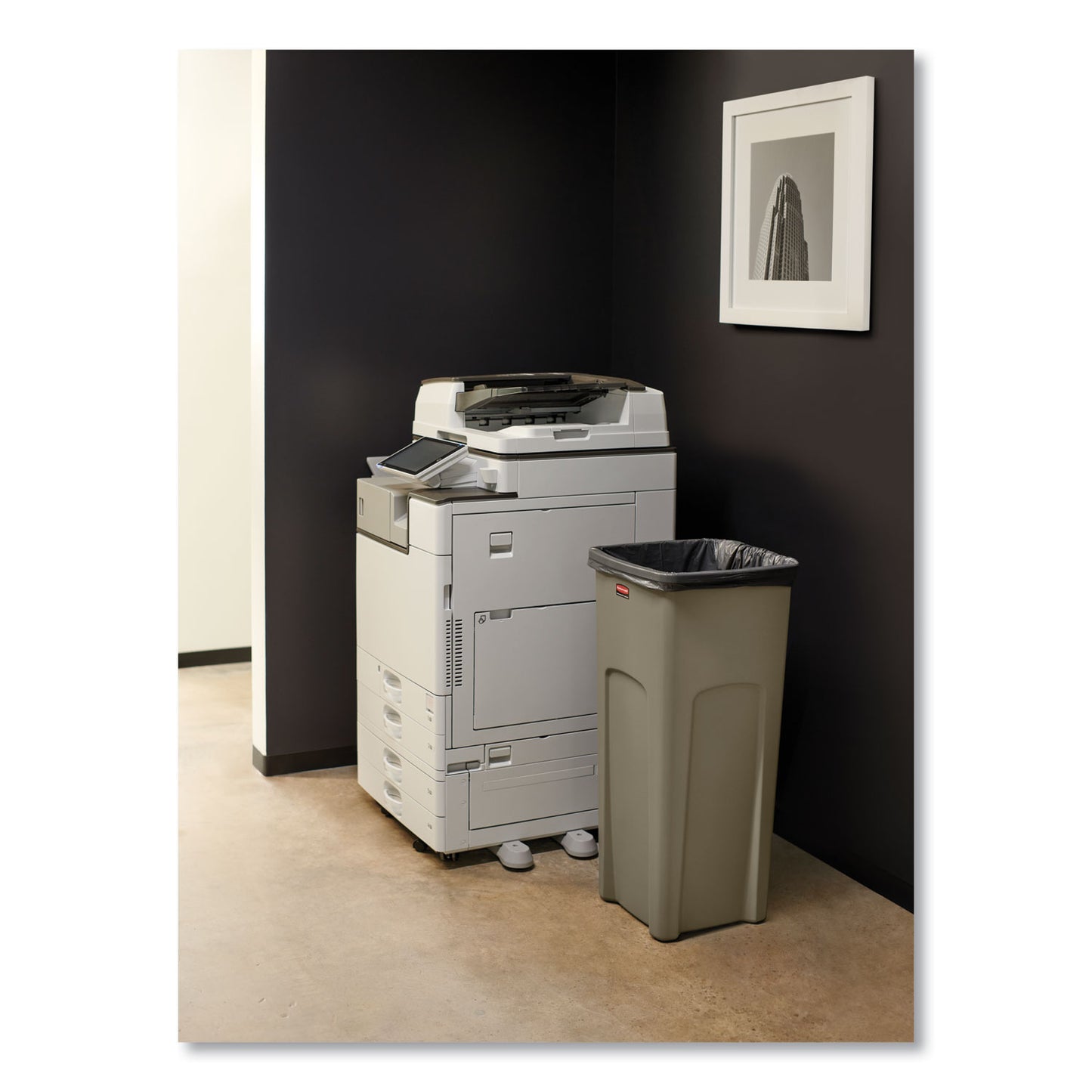 Rubbermaid Commercial Untouchable Square Waste Receptacle, 23 gal, Plastic, Beige (356988BG)