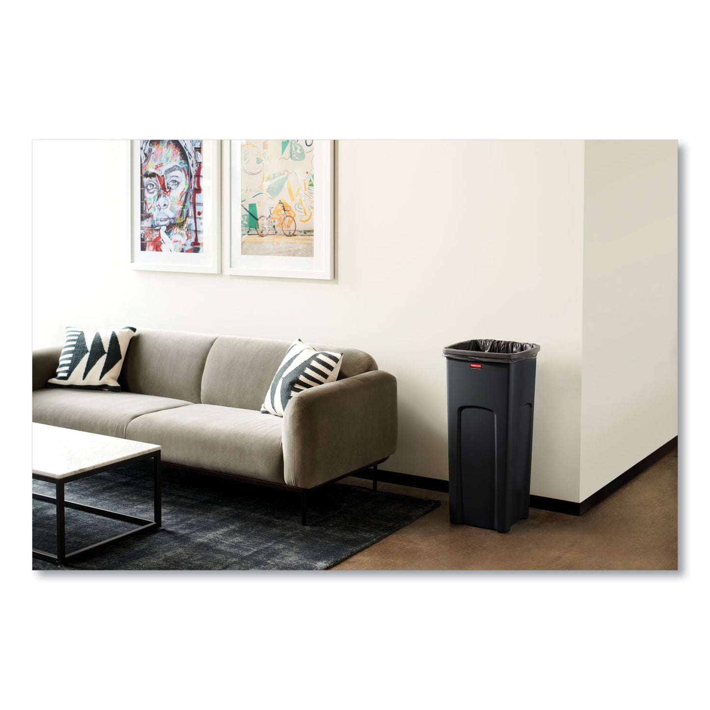 Rubbermaid Commercial Untouchable Square Waste Receptacle, 23 gal, Plastic, Black (356988BK)