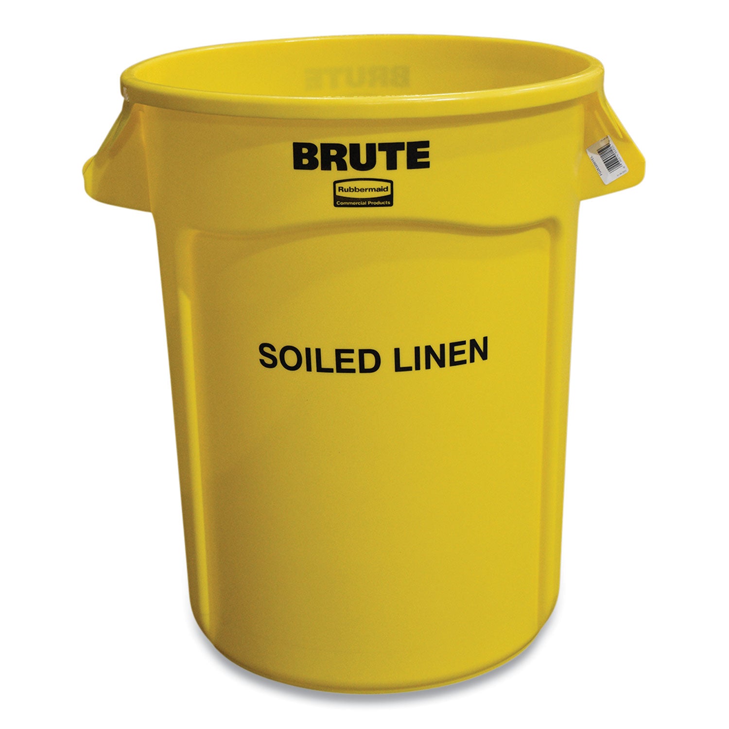 Rubbermaid Commercial Vented Round Brute Container, "Soiled Linen" Imprint, 32 gal, Plastic, Yellow (263294YEL)