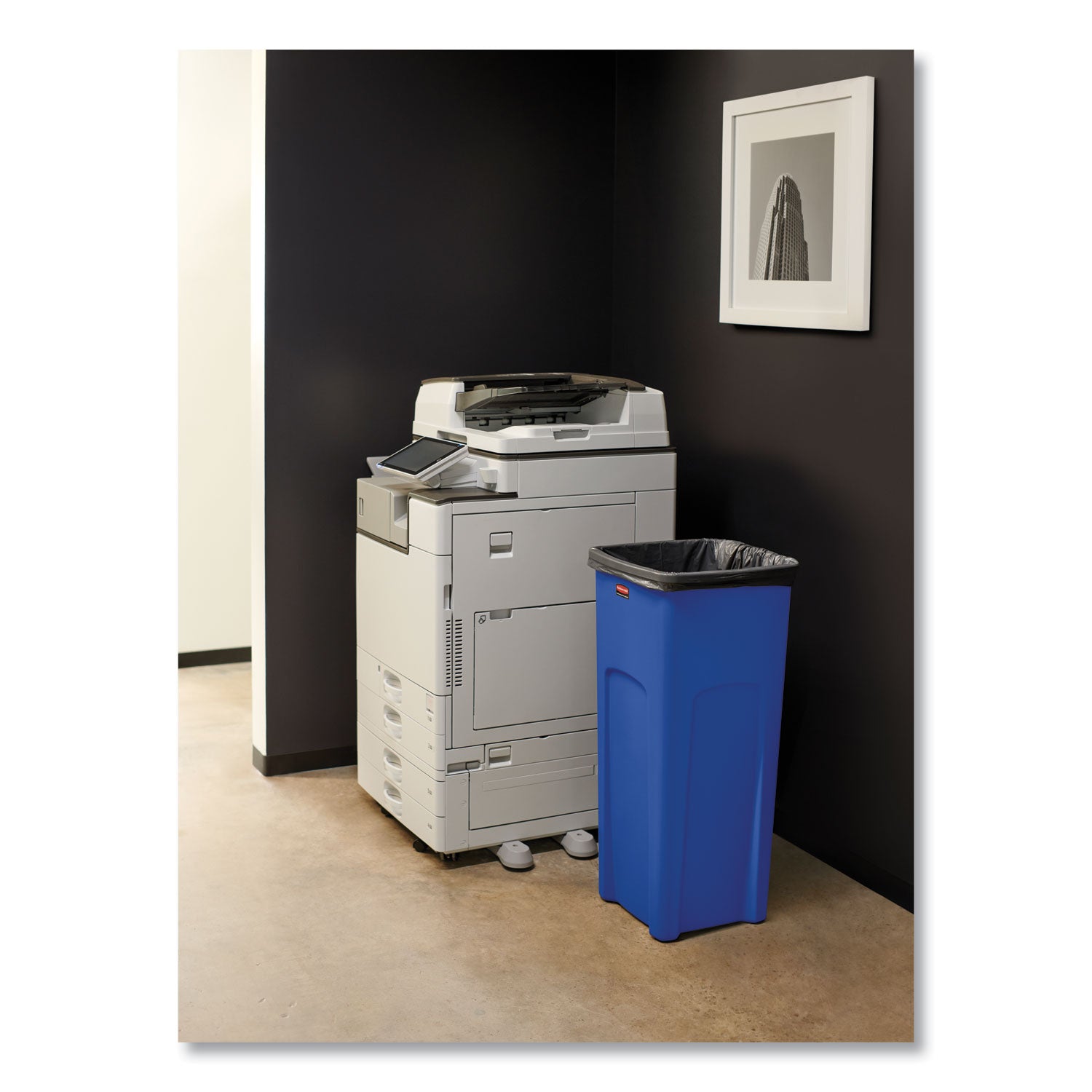 Rubbermaid Commercial Untouchable Square Waste Receptacle, 23 gal, Plastic, Blue (356973BE)