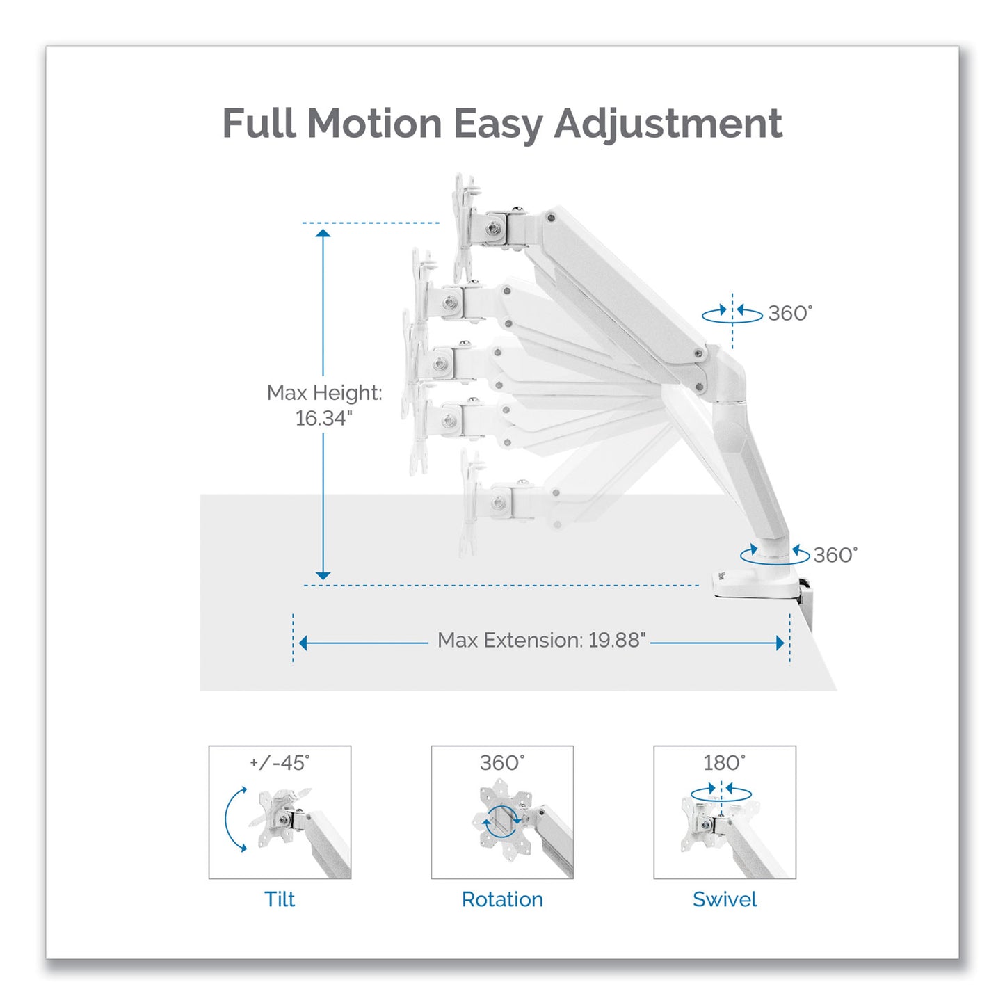 Fellowes Platinum Series Dual Monitor Arm, For 27" Monitors, 360 deg Rotation, 45 deg Tilt, 180 deg Pan, White, Supports 20 lb (8056301)