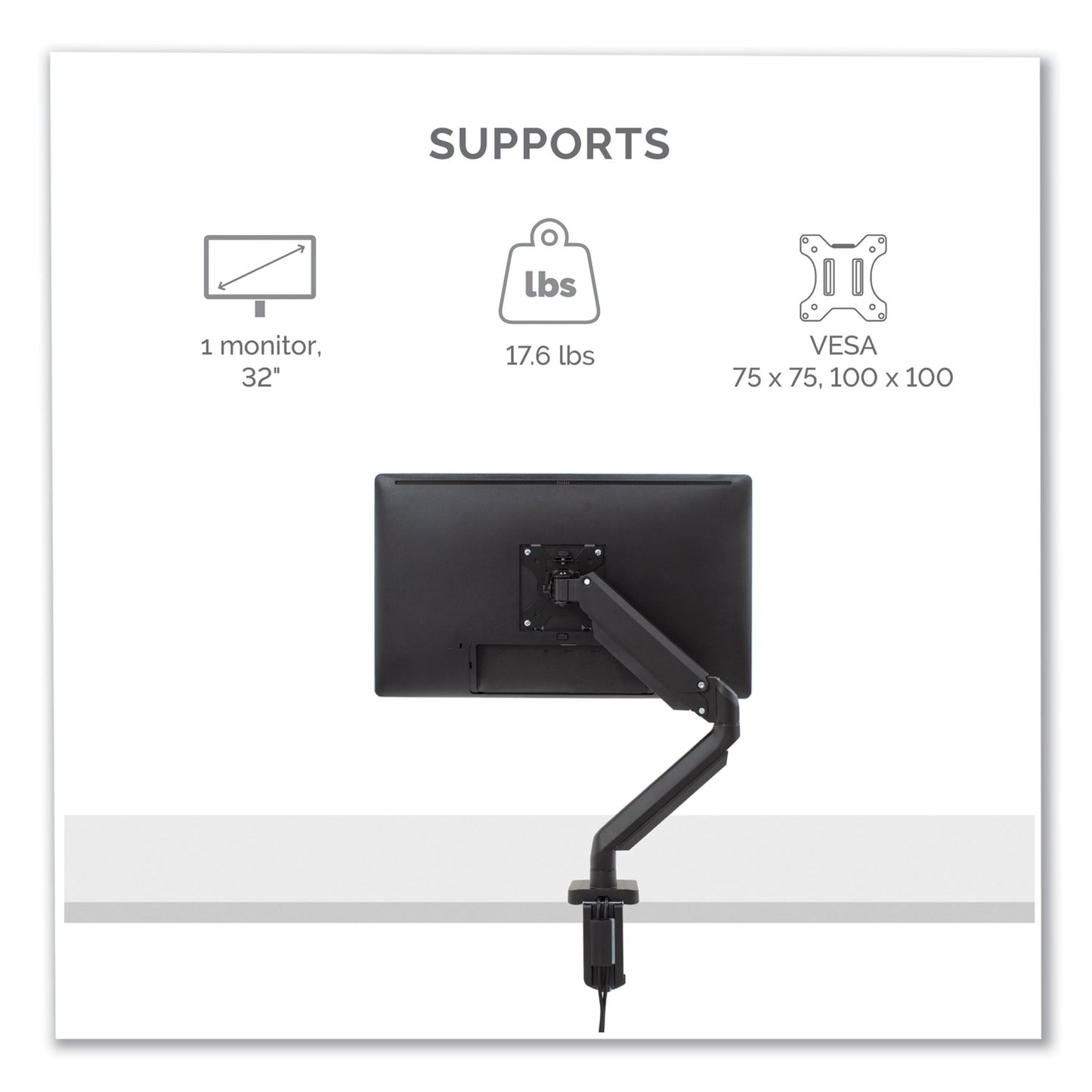 Fellowes Platinum Series Single Monitor Arm, For 30" Monitors, 360 deg Rotation, 180 deg Tilt, 360 deg Pan, Black, Supports 20 lb (8043301)