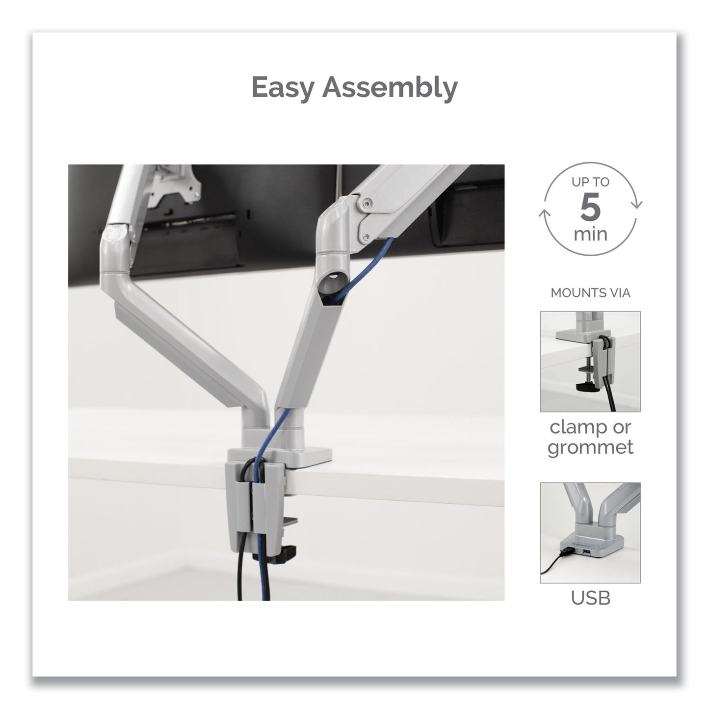 Fellowes Platinum Series Dual Monitor Arm, For 27" Monitors, 360 deg Rotation, 45 deg Tilt, 180 deg Pan, Silver, Supports 20 lb (8056501)