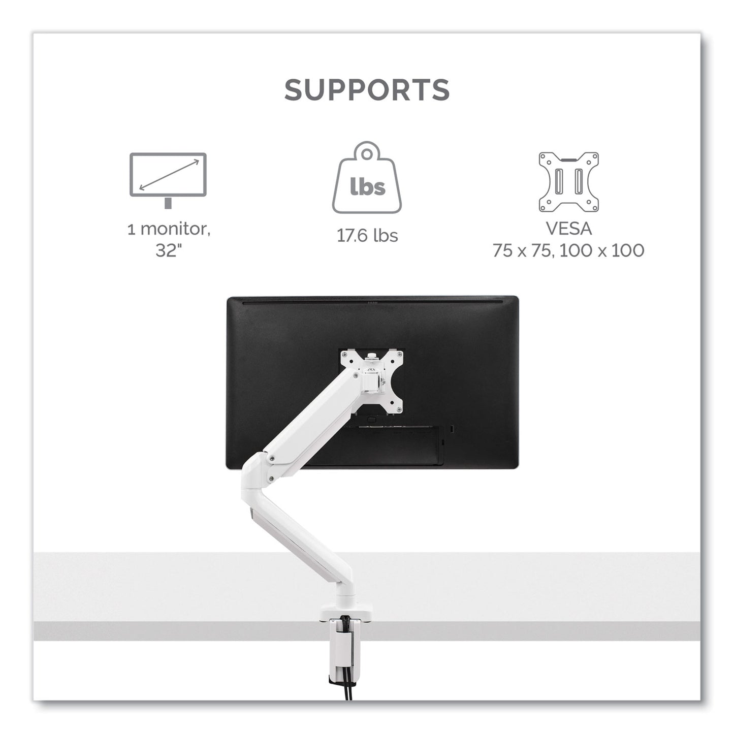 Fellowes Platinum Series Single Monitor Arm, For 27" Monitors, 360 deg Rotation, 45 deg Tilt, 180 deg Pan, White, Supports 20 lb (8056201)