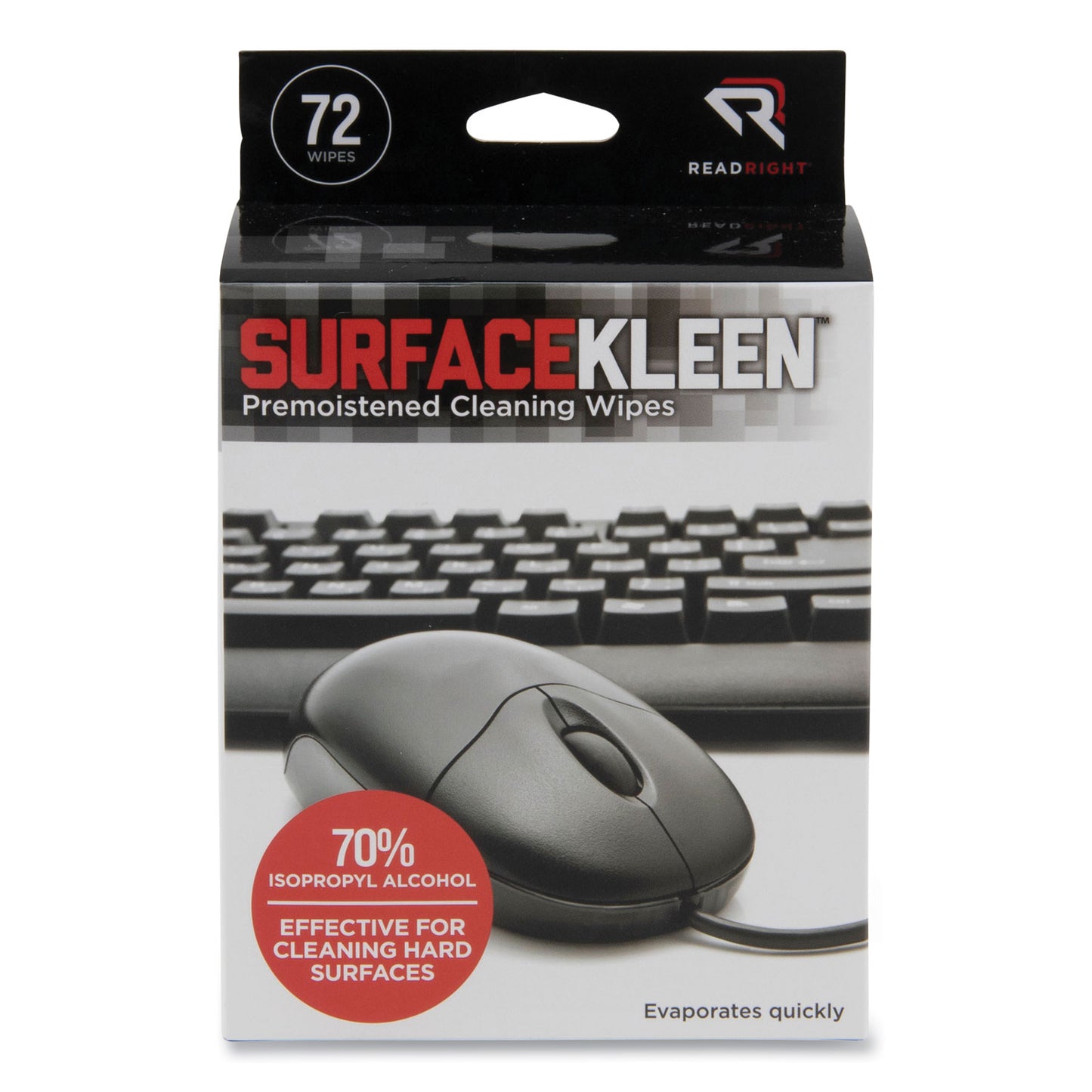 Read Right SurfaceKleen Premoistened Alcohol Cleaning Wipes, 5 x 5, Individual Foil Packets, Unscented, White, 72/Box (RR15109)