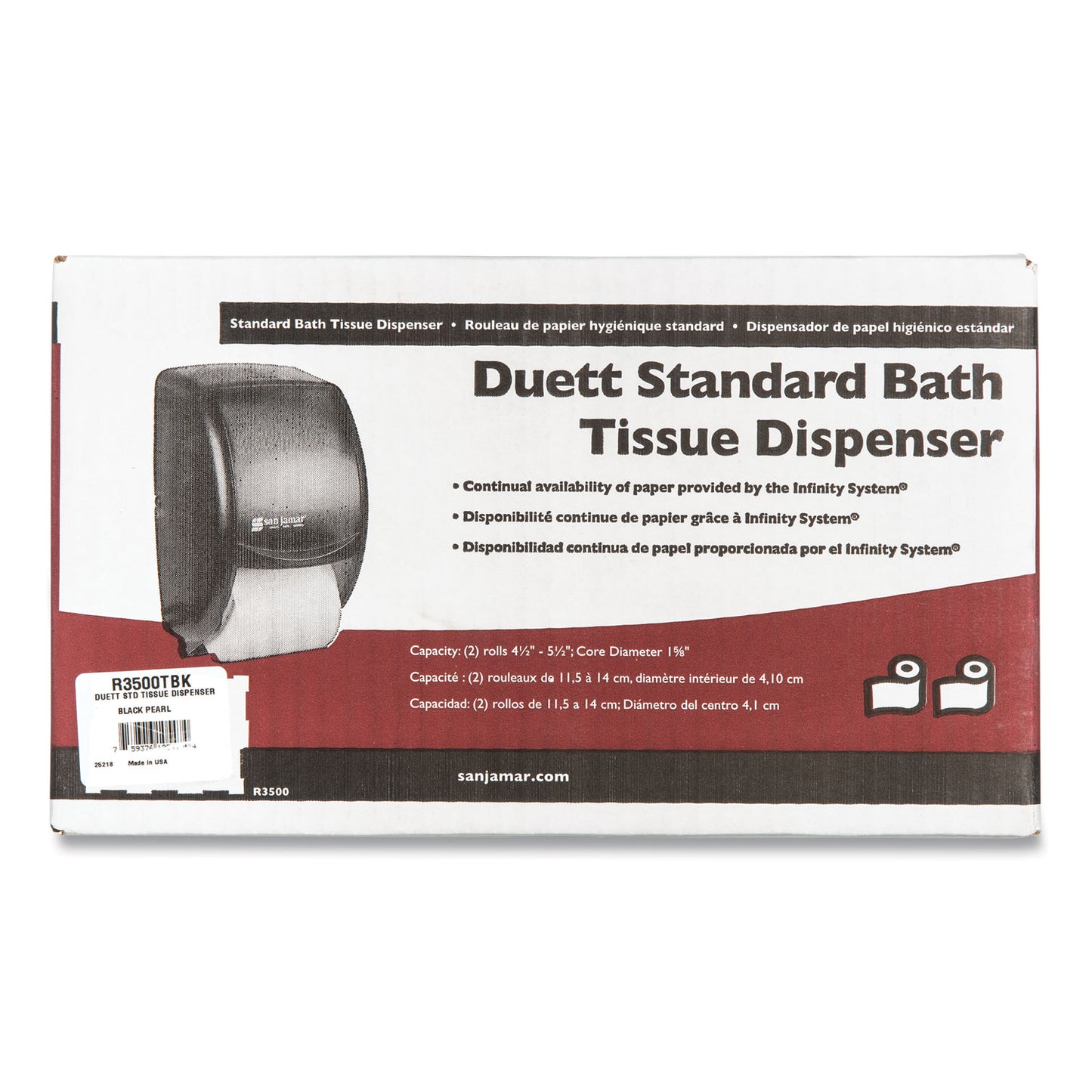 San Jamar Duett Standard Bath Tissue Dispenser, 2 Roll, 7.5 x 7 x 12.75, Black Pearl (R3500TBK)