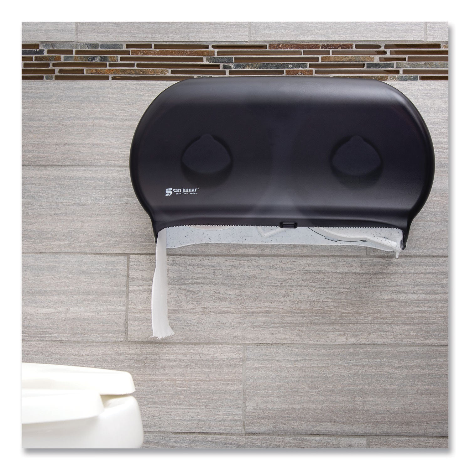 San Jamar Twin 9" Jumbo Tissue Dispenser, Classic, 19 x 5.25 x 12, Transparent Black Pearl (R4000TBK)