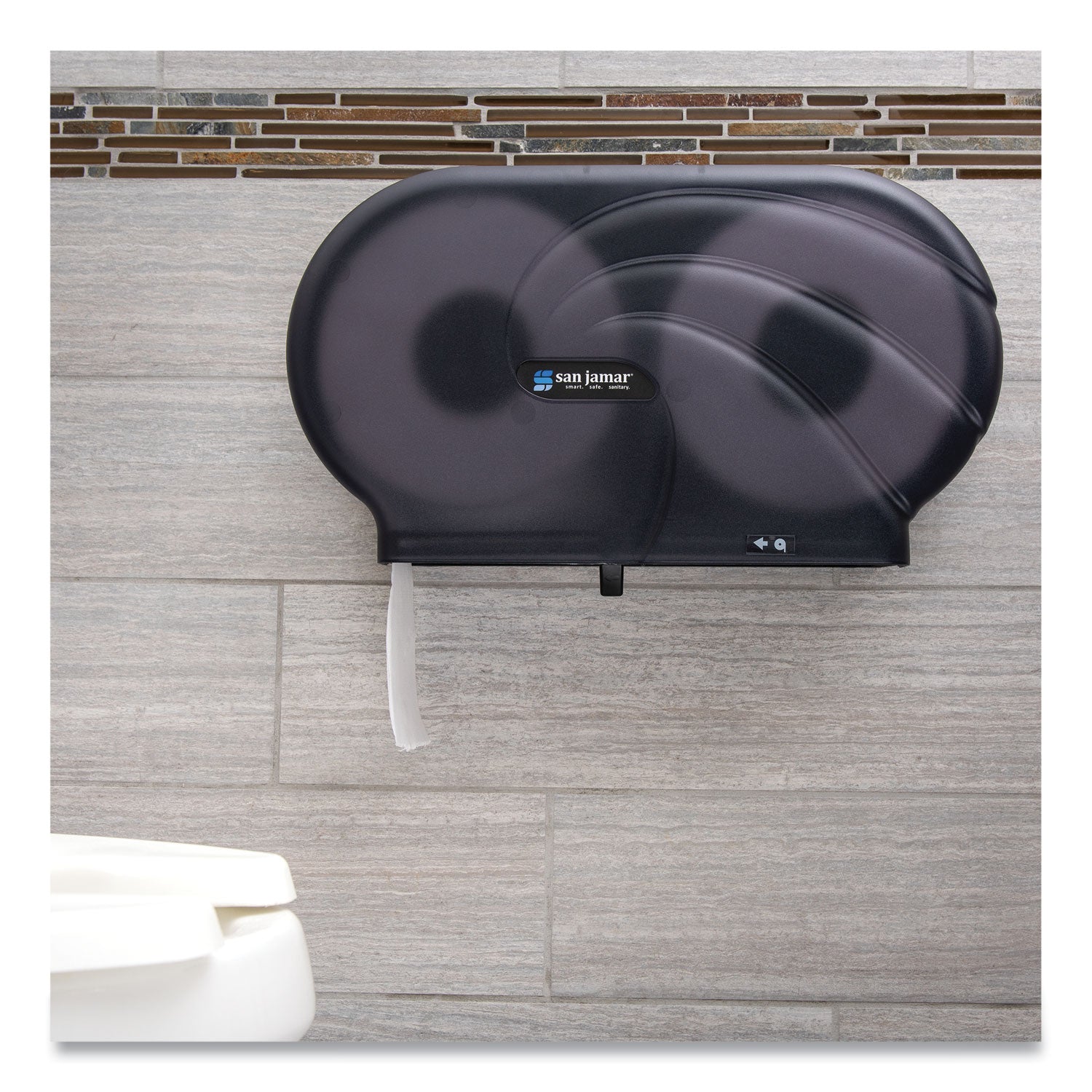 San Jamar Twin 9" JBT Toilet Tissue Dispenser, Oceans, 19 x 5.25 x 12, Transparent Black Pearl (R4090TBK)