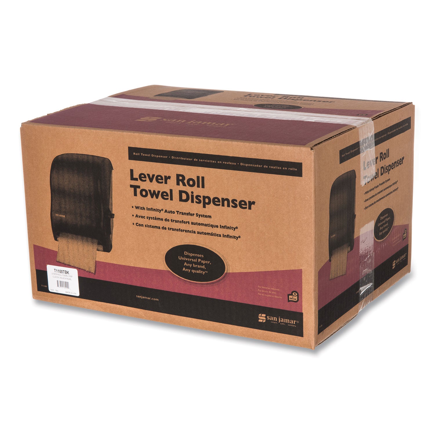 San Jamar Lever Roll Towel Dispenser, Classic, 12.94 x 9.25 x 16.5, Transparent Black Pearl (T1100TBK)