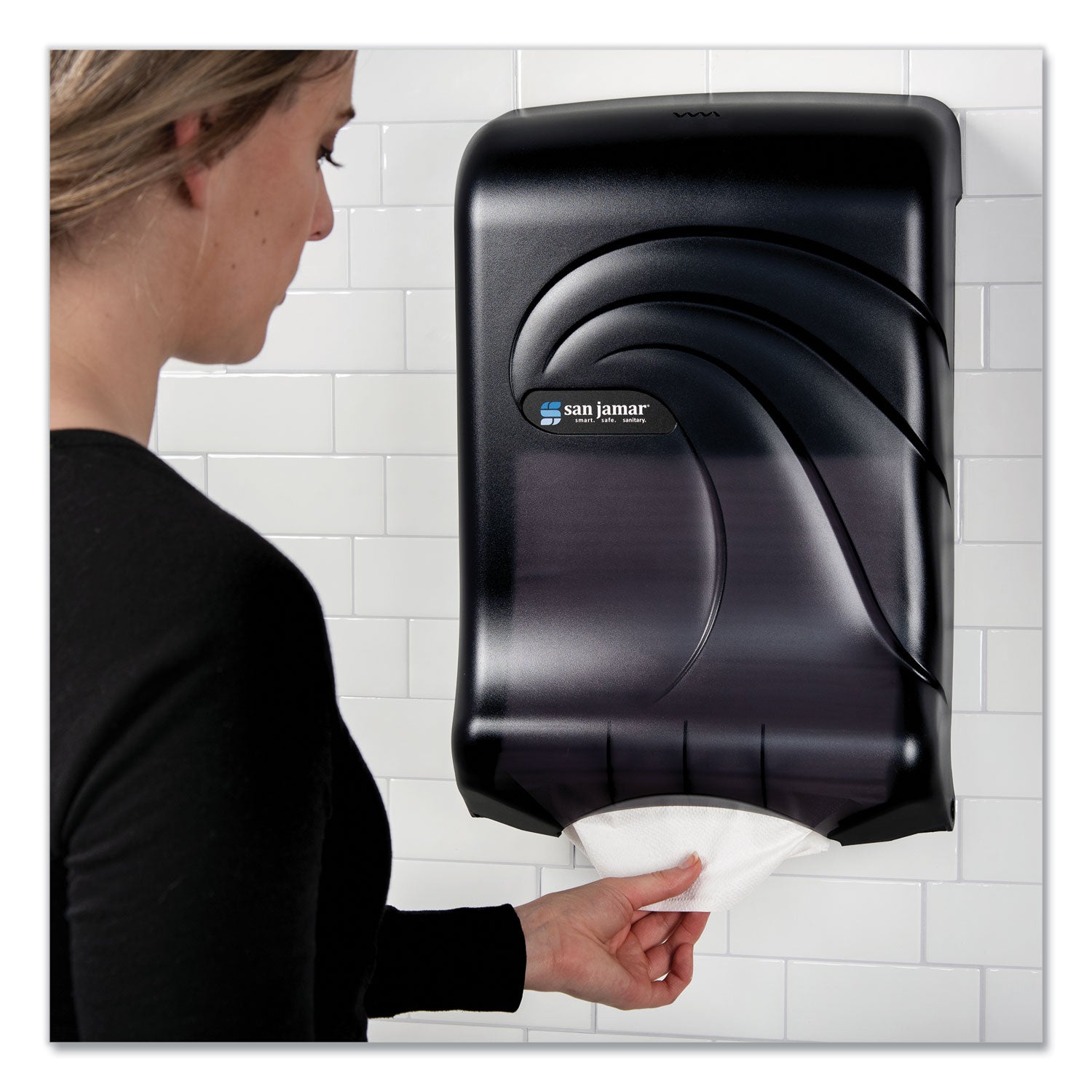 San Jamar Ultrafold Multifold/C-Fold Towel Dispenser, Oceans, 11.75 x 6.25 x 18, Transparent Black Pearl (T1790TBK)