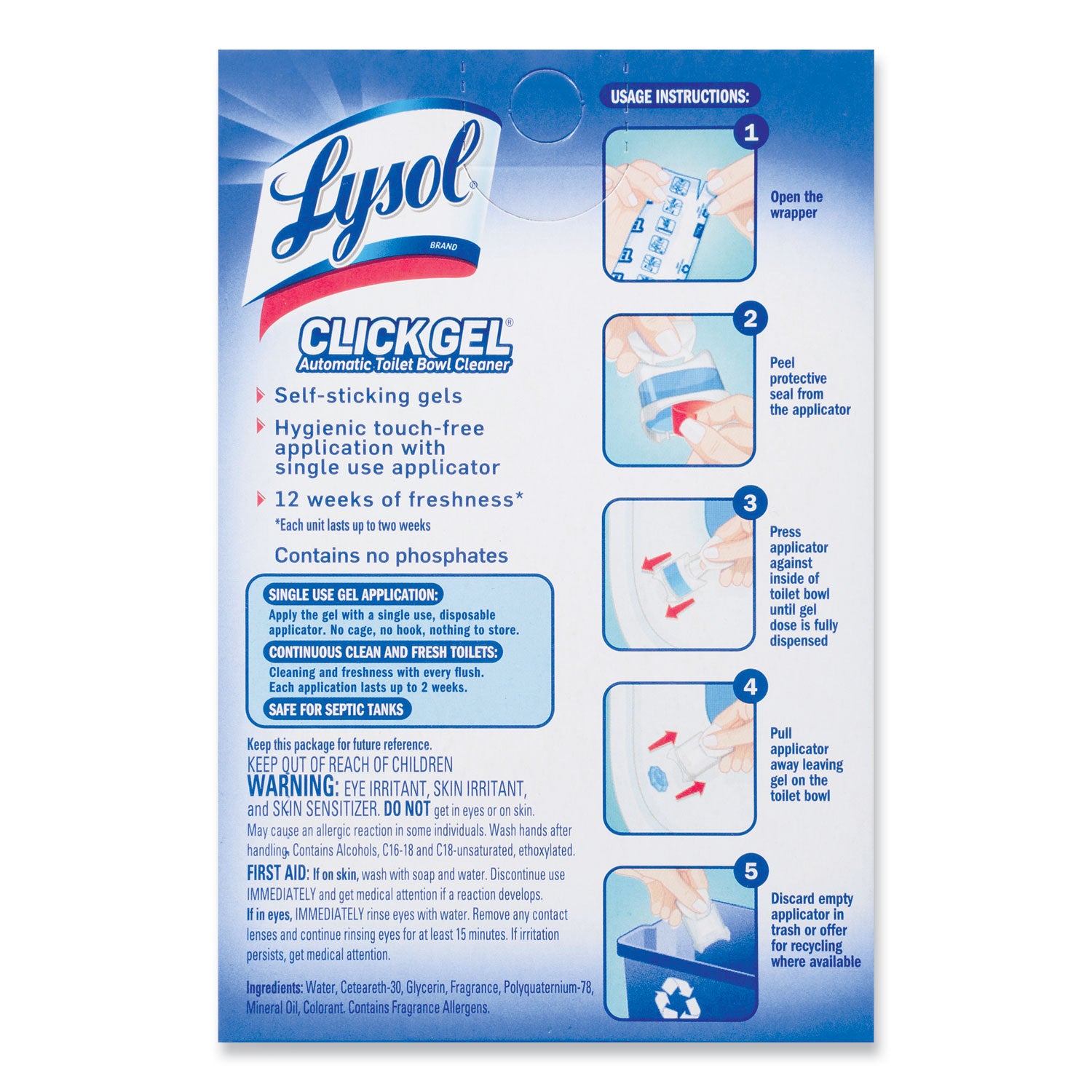 LYSOL Brand Click Gel Automatic Toilet Bowl Cleaner, Ocean Fresh, 6/Box, 4 Boxes/Carton (89059CT)