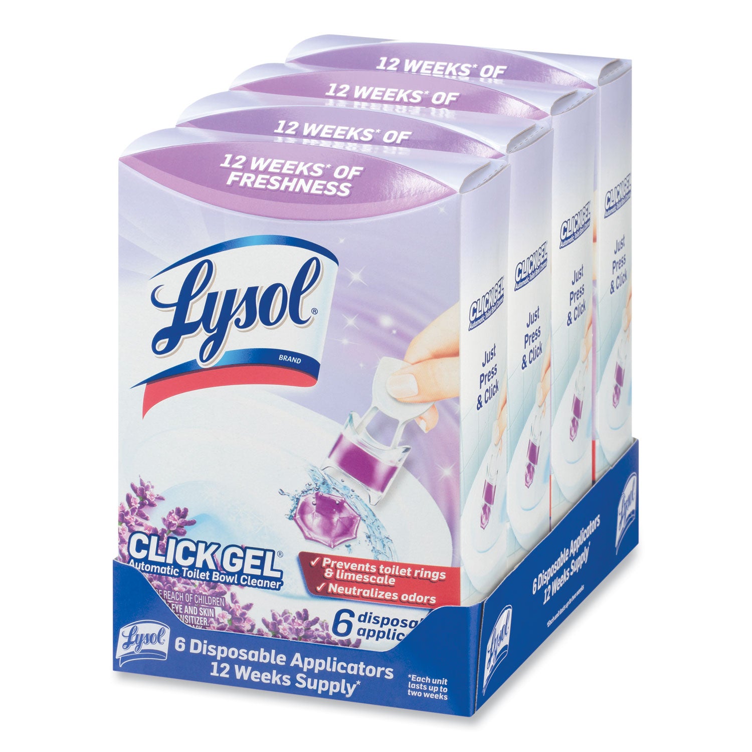 LYSOL Brand Click Gel Automatic Toilet Bowl Cleaner, Lavender Fields, 6/Box, 4 Boxes/Carton (89060CT)