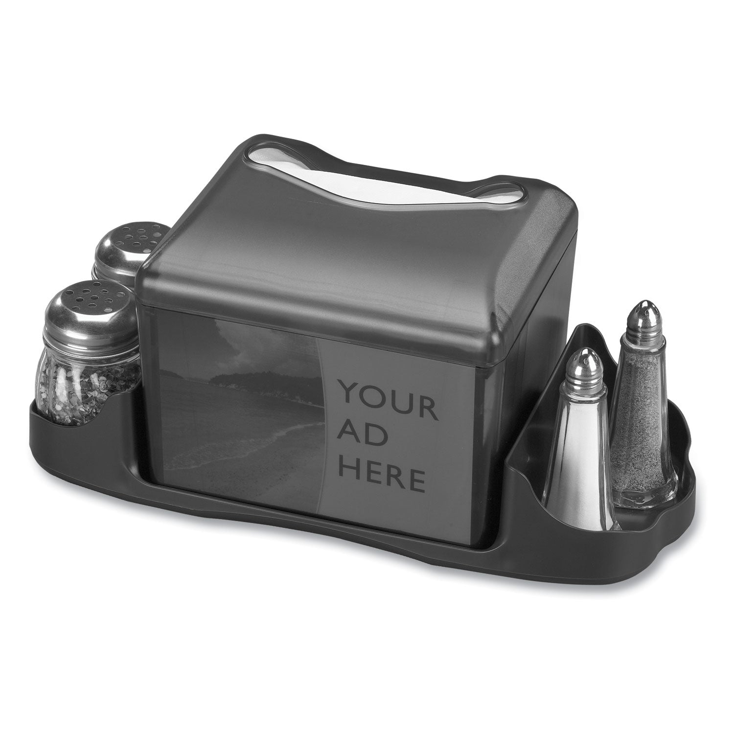 San Jamar Venue Napkin Dispenser with Advertising Inset, 6.5 x 6.13 x 6.9, Capacity: 200, Black (H4005TBK)