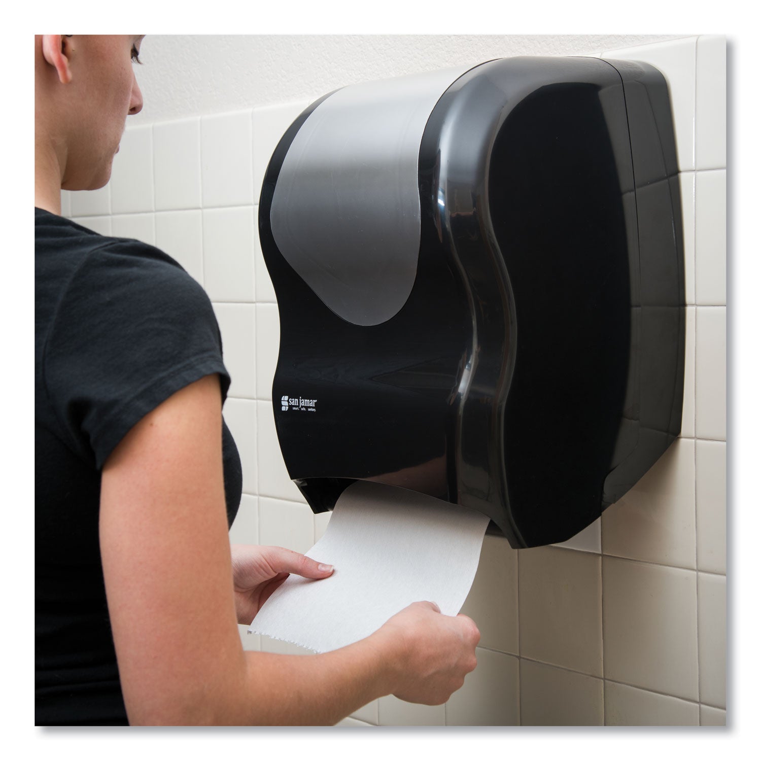 San Jamar Tear-N-Dry Touchless Roll Towel Dispenser, 16.75 x 10 x 12.5, Black/Silver (T1370BKSS)