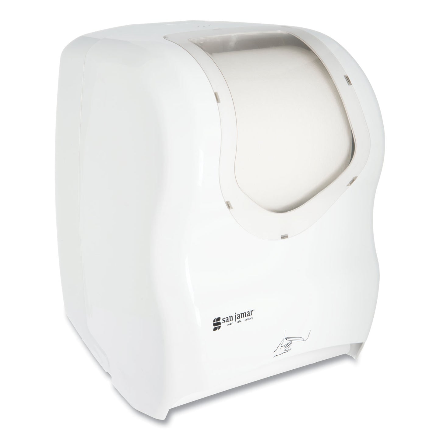 San Jamar Smart System with iQ Sensor Towel Dispenser, 16.5 x 9.75 x 12, White/Clear (T1470WHCL)