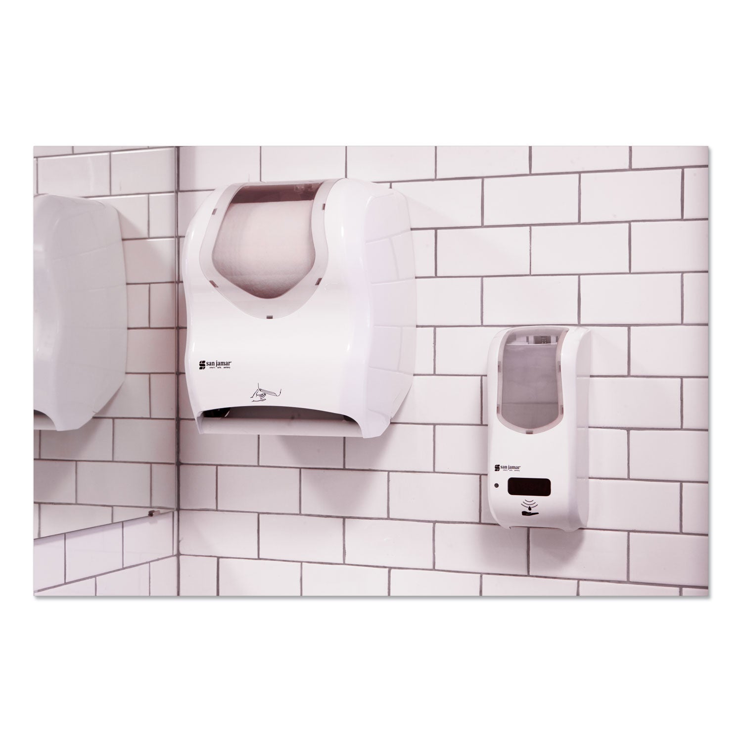 San Jamar Smart System with iQ Sensor Towel Dispenser, 16.5 x 9.75 x 12, White/Clear (T1470WHCL)