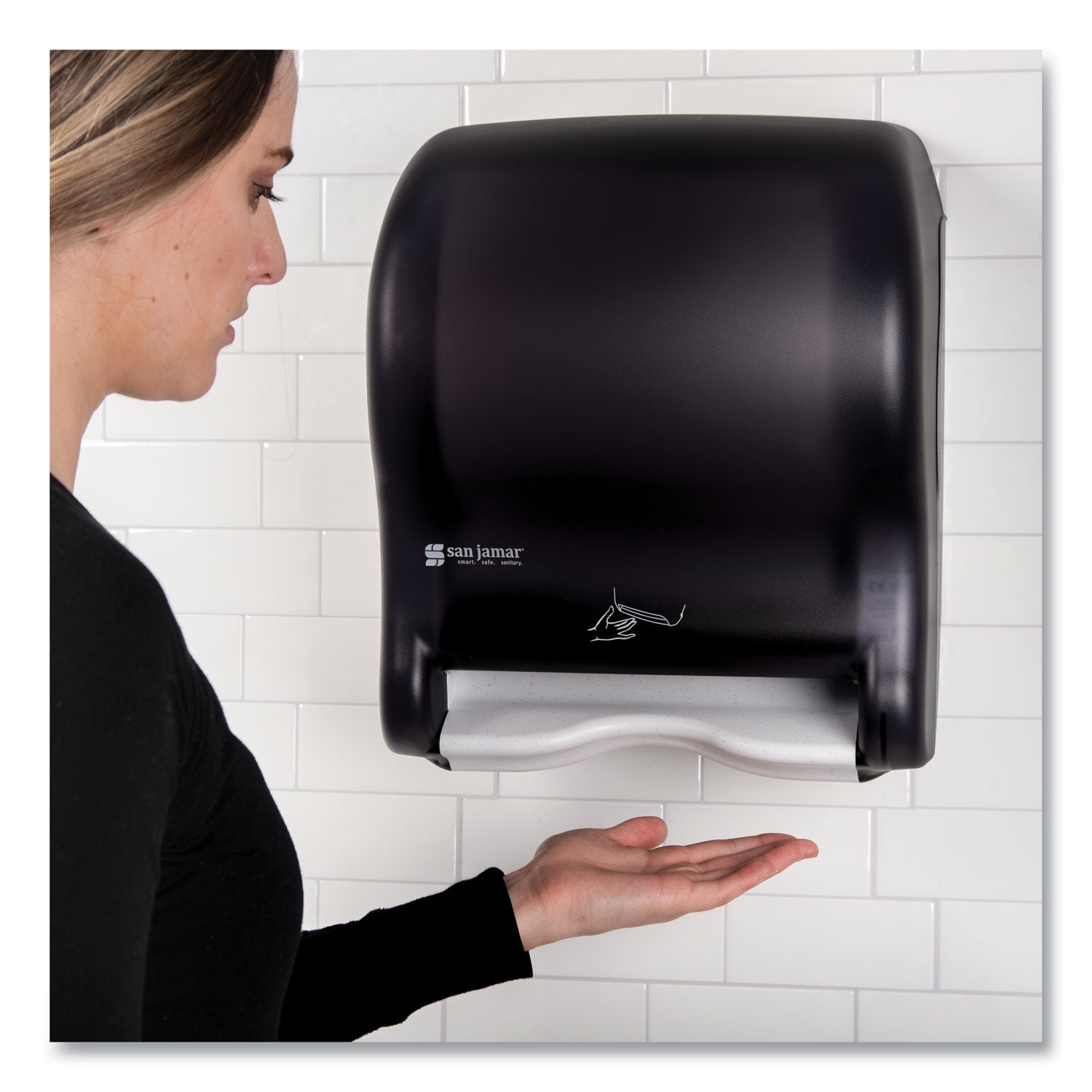 San Jamar Smart Essence Electronic Roll Towel Dispenser, 11.88 x 9.1 x 14.4, Black (T8400TBK)