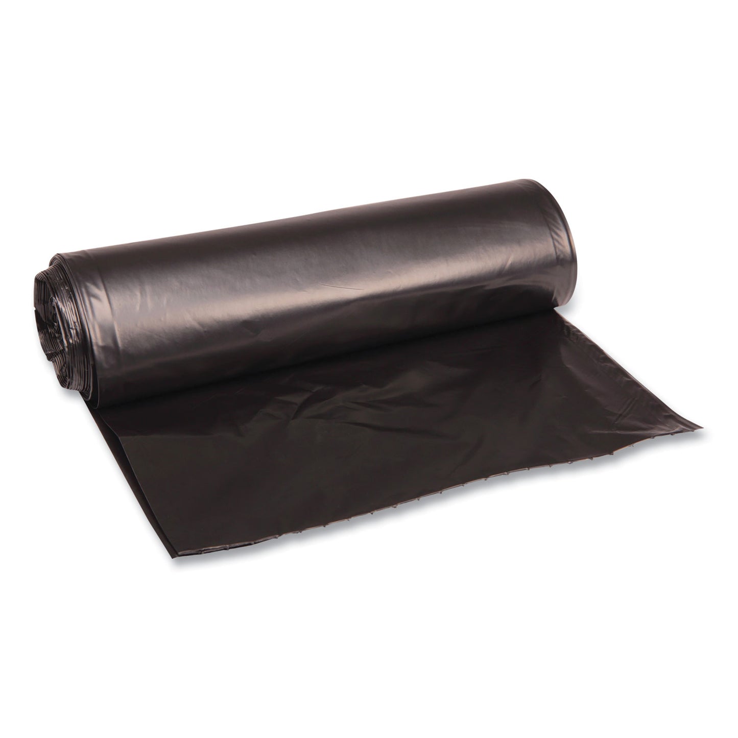 Boardwalk Recycled Low-Density Polyethylene Can Liners, 33 gal, 1.6 mil, 33" x 39", Black, Perforated, 10 Bags/Roll, 10 Rolls/Carton (520)