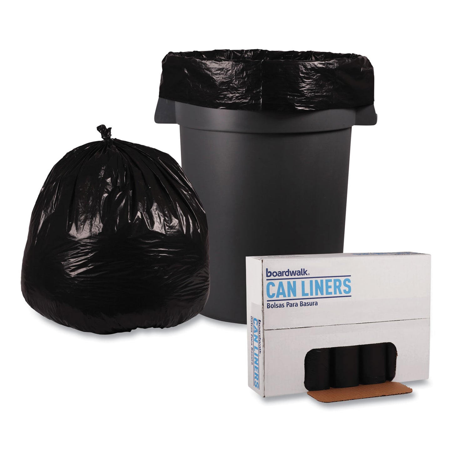 Boardwalk Recycled Low-Density Polyethylene Can Liners, 45 gal, 0.8 mil, 40" x 48", Black, Perforated, 10 Bags/Roll, 10 Rolls/Carton (527)