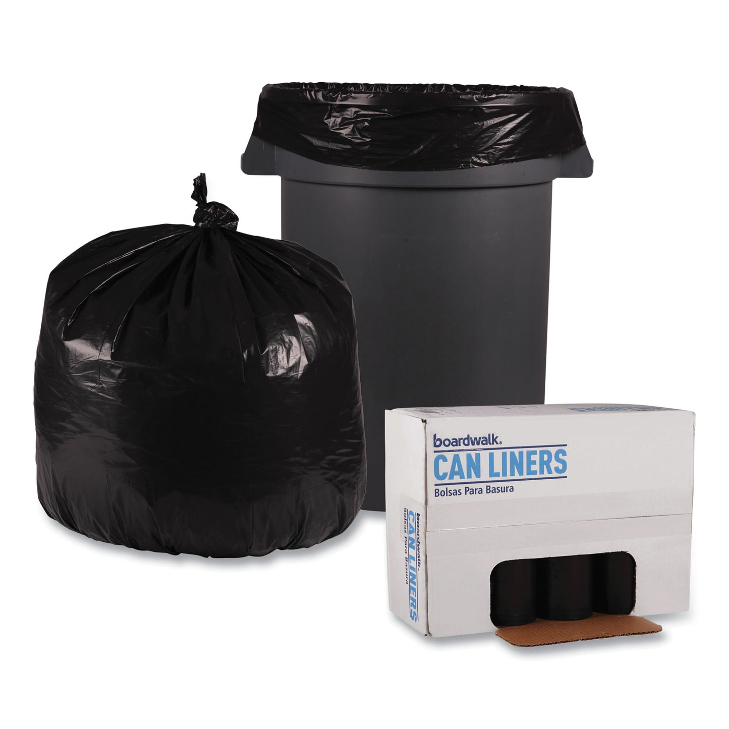 Boardwalk Recycled Low-Density Polyethylene Can Liners, 33 gal, 1.2 mil, 33" x 39", Black, Perforated, 10 Bags/Roll, 10 Rolls/Carton (516)