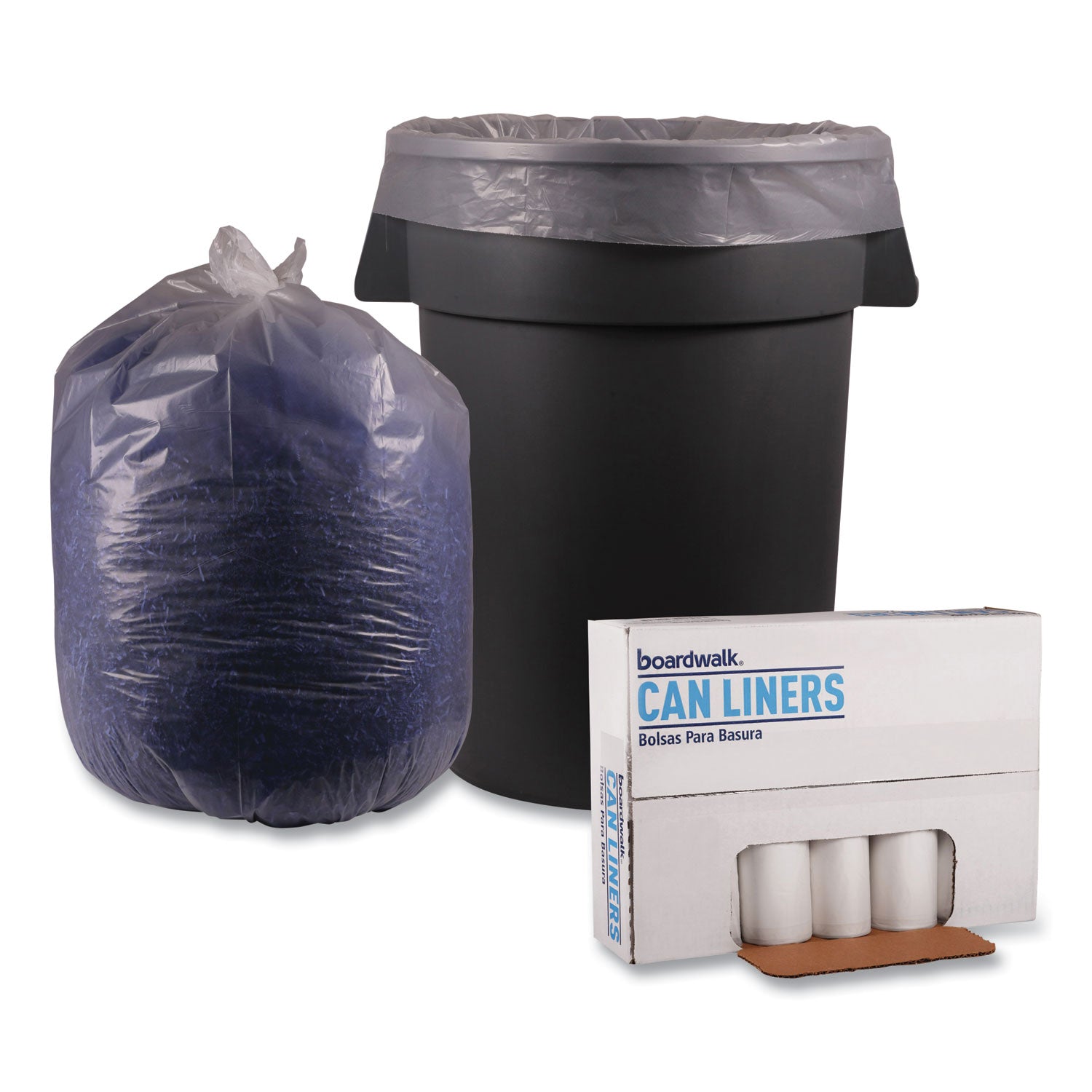 Boardwalk Recycled Low-Density Polyethylene Can Liners, 56 gal, 1.1 mil, 43" x 47", Clear, Perforated, 10 Bags/Roll, 10 Rolls/Carton (532)