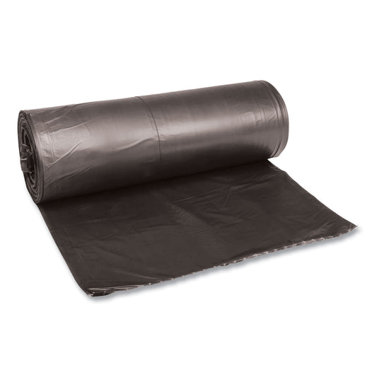 Boardwalk Low-Density Waste Can Liners, 60 gal, 0.65 mil, 38" x 58", Black, Perforated Roll, 25 Bags/Roll, 4 Rolls/Carton (3858H)