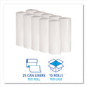 Boardwalk Low-Density Waste Can Liners, 10 gal, 0.4 mil, 24" x 23", White, Perforated Roll, 25 Bags/Roll, 20 Rolls/Carton (2423EXH)