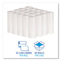 Boardwalk Low-Density Waste Can Liners, 16 gal, 0.4 mil, 24" x 32", White, Perforated Roll, 25 Bags/Roll, 20 Rolls/Carton (2432EXH)