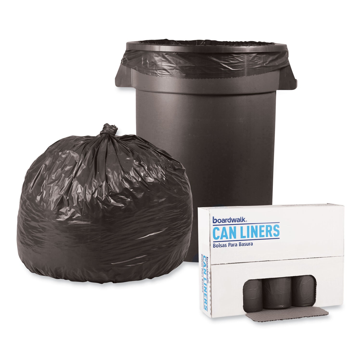 Boardwalk Low-Density Waste Can Liners, 33 gal, 1.1 mil, 33" x 39", Gray, Perforated Roll, 25 Bags/Roll, 4 Rolls/Carton (3339SEH)