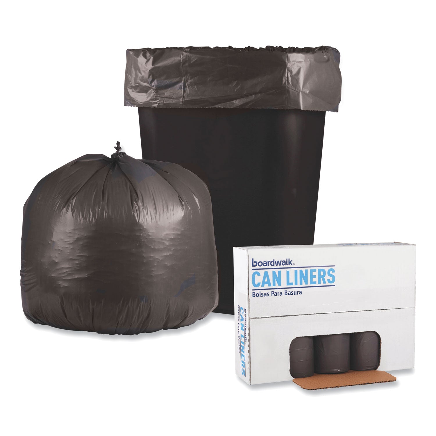 Boardwalk Low-Density Waste Can Liners, 30 gal, 0.95 mil, 30" x 36", Gray, Perforated Roll, 25 Bags/Roll, 4 Rolls/Carton (3036SH)
