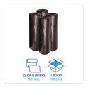 Boardwalk Low-Density Waste Can Liners, 56 gal, 0.6 mil, 43" x 47", Black, Perforated Roll, 25 Bags/Roll, 4 Rolls/Carton (4347H)