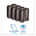 Boardwalk Low-Density Waste Can Liners, 33 gal, 0.5 mil, 33" x 39", Black, Perforated Roll, 25 Bags/Roll, 8 Rolls/Carton (3339H)