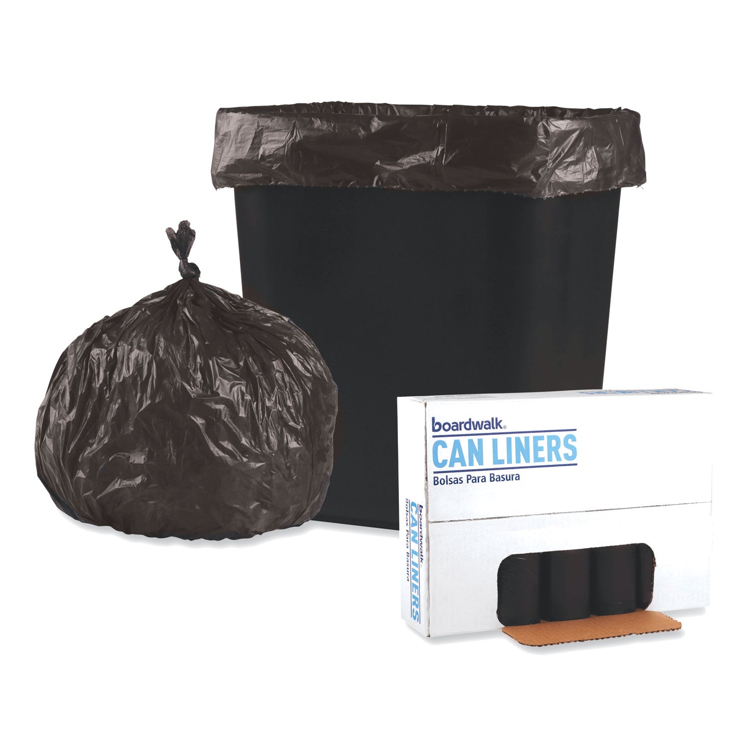 Boardwalk Low-Density Waste Can Liners, 16 gal, 0.35 mil, 24" x 32", Black, Perforated Roll, 50 Bags/Roll, 10 Rolls/Carton (2432L)