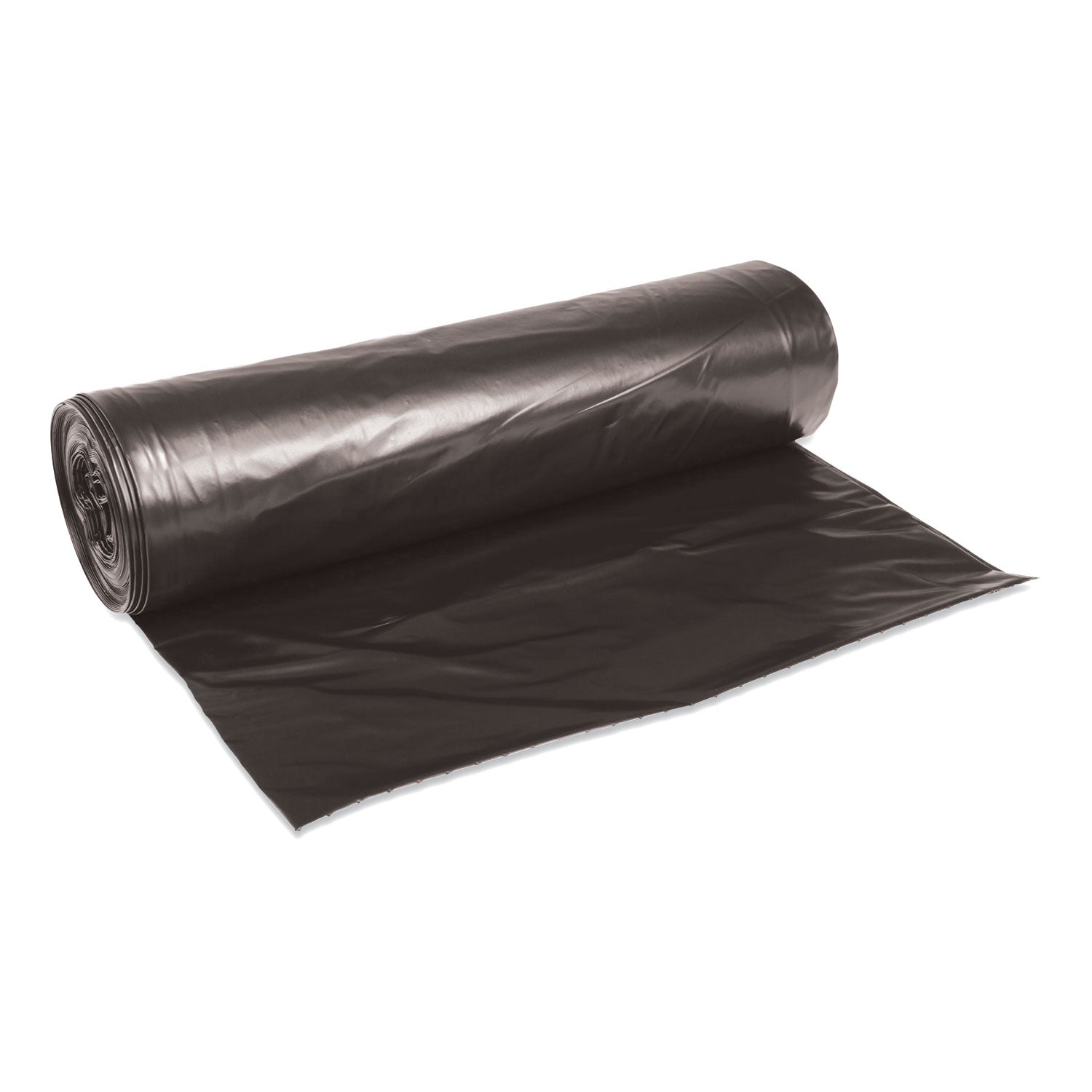 Boardwalk Low-Density Waste Can Liners, 56 gal, 0.6 mil, 43" x 47", Black, Perforated Roll, 25 Bags/Roll, 4 Rolls/Carton (4347H)