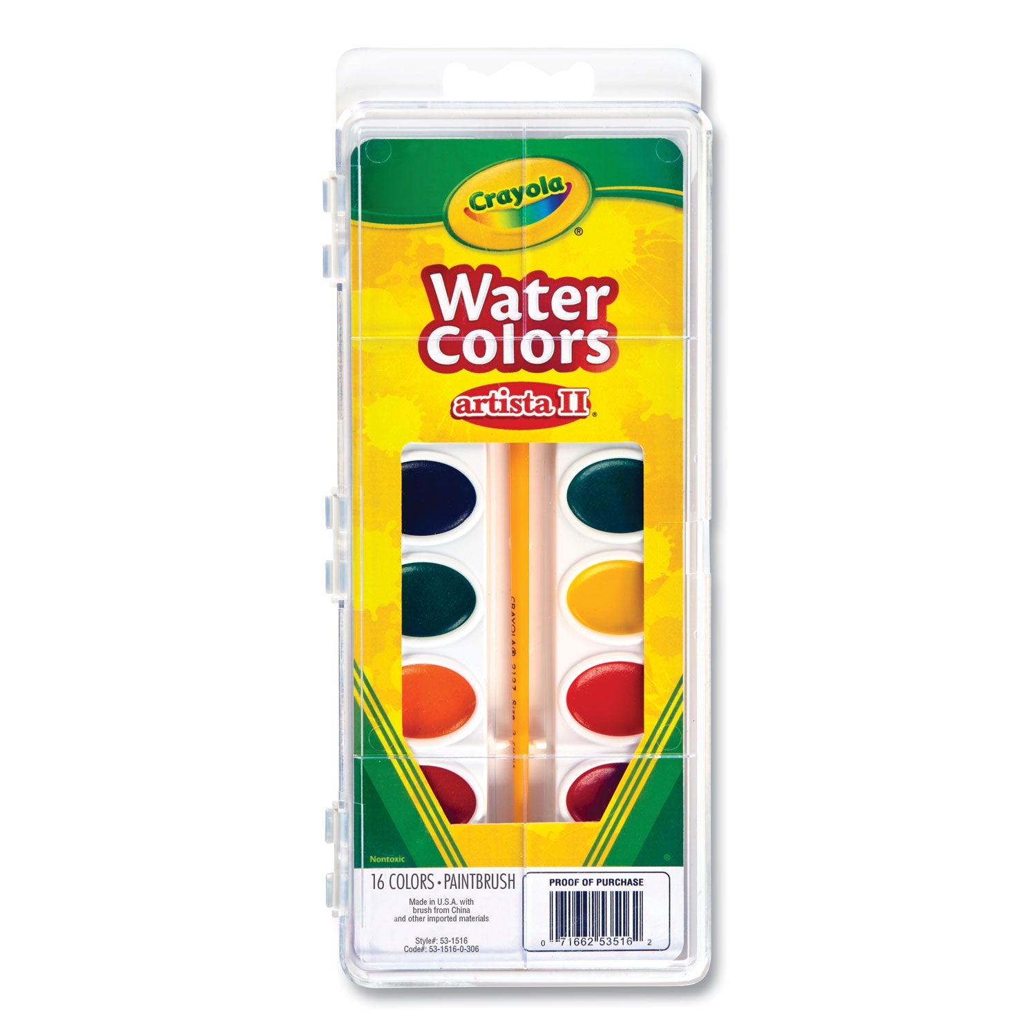 Crayola Artista II Washable Watercolor Set, 16 Assorted Colors, Palette Tray (531516)