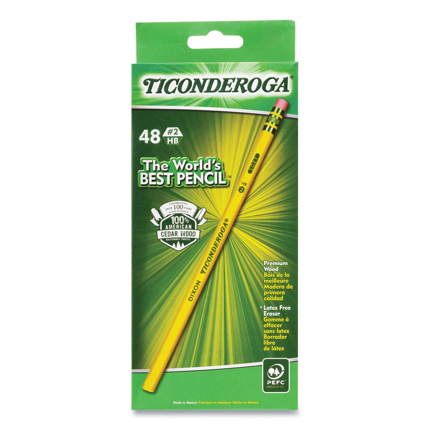 Ticonderoga Pencils, HB (#2), Black Lead, Yellow Barrel, 48/Pack (X13922X)