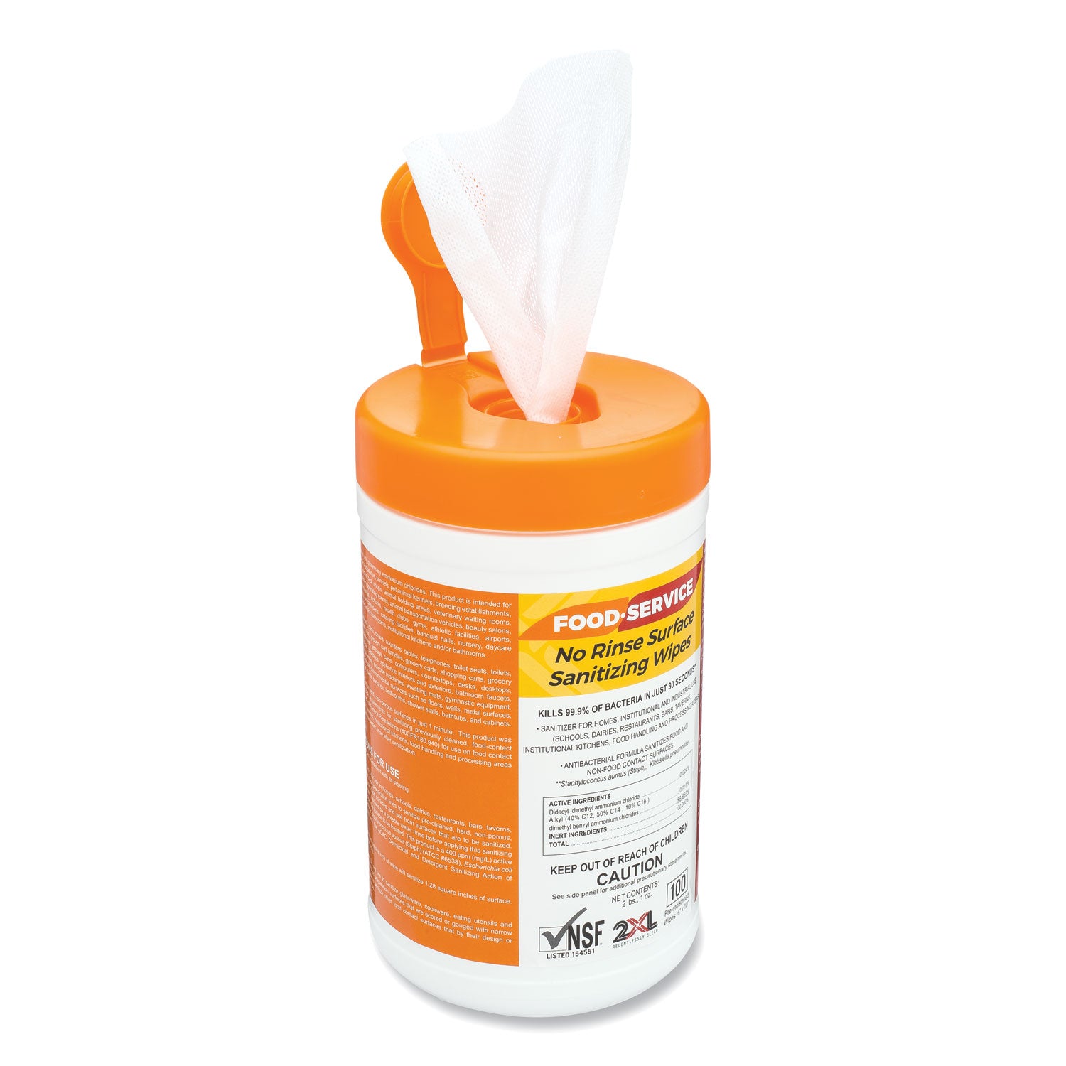 2XL Food Service No Rinse Surface Sanitizing Wipes, 1-Ply, 6 x 8, White, 100/Roll, 6 Rolls/Carton (447)