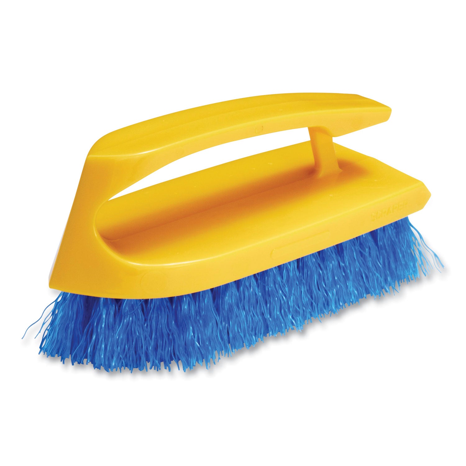 Rubbermaid Commercial Iron-Shaped Handle Scrub Brush, Blue Polypropylene Bristles, 6" Brush, 6" Yellow Plastic Handle (6482COB)