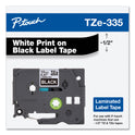 Brother TZe Standard Adhesive Laminated Labeling Tape, 0.47" x 26.2 ft, White on Black (TZE335)