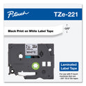 Brother TZe Standard Adhesive Laminated Labeling Tape, 0.35" x 26.2 ft, Black on White (TZE221)