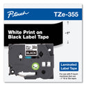 Brother TZe Standard Adhesive Laminated Labeling Tape, 0.94" x 26.2 ft, White on Black (TZE355)