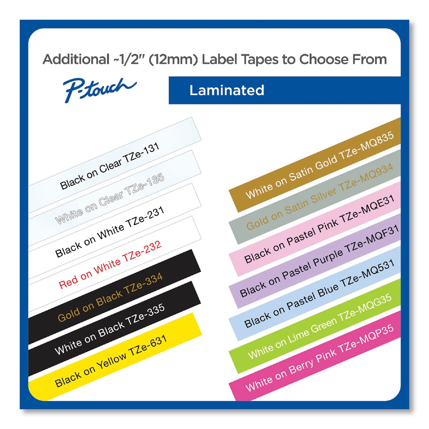 Brother TZe Standard Adhesive Laminated Labeling Tapes, 0.47 - 6 Pack